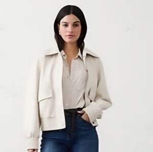 Banana Republic Women's Vegan Leather Bomber Jacket Cream Size Small NWT